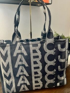 Marc Jacobs Black and Gray Logo Jacquard Tote